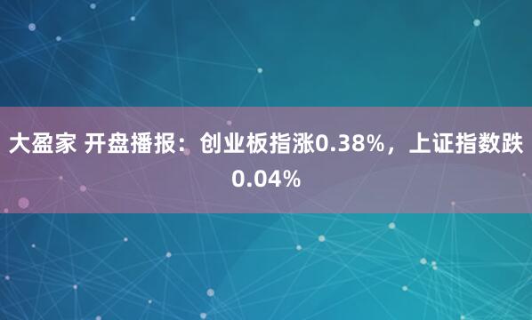 大盈家 开盘播报：创业板指涨0.38%，上证指数跌0.04%